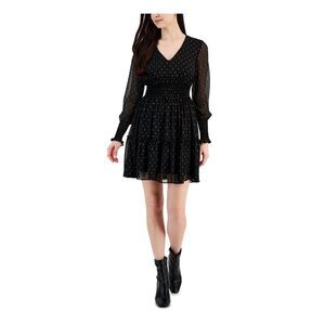 TAYLOR Womens Black Lined Pullover Long Sleeve Short Dress Petites 4P